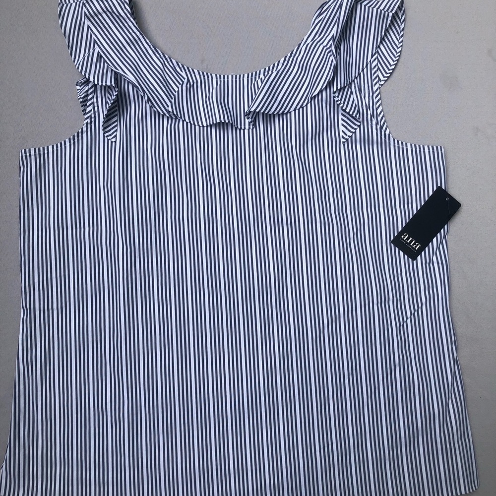 a.n.a Blue and White Ruffled Top